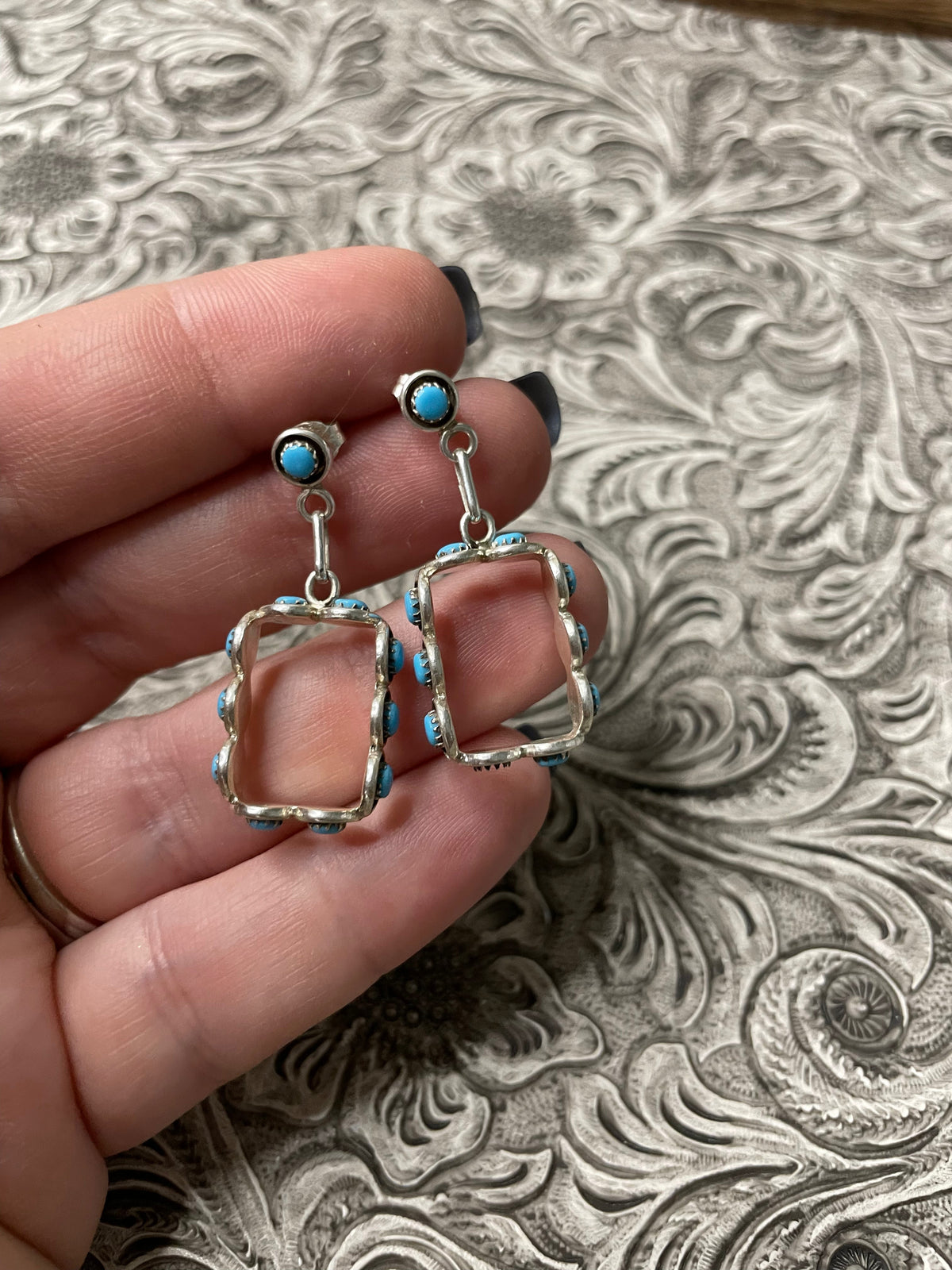 Handcrafted Turquoise And Sterling Silver Snake Eye Dangle Earrings