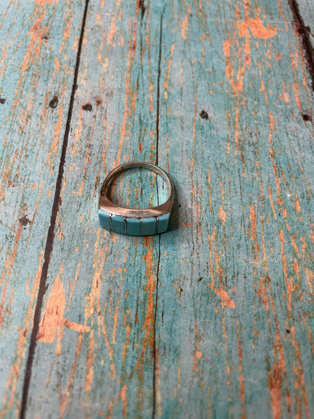 Handcrafted 5 Stone Inlay Turquoise & Sterling Silver Ring Signed