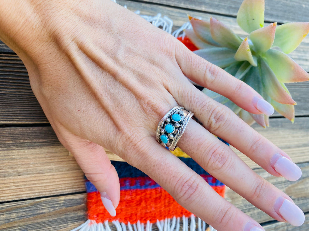 Handcrafted Turquoise and Sterling Silver Band Ring