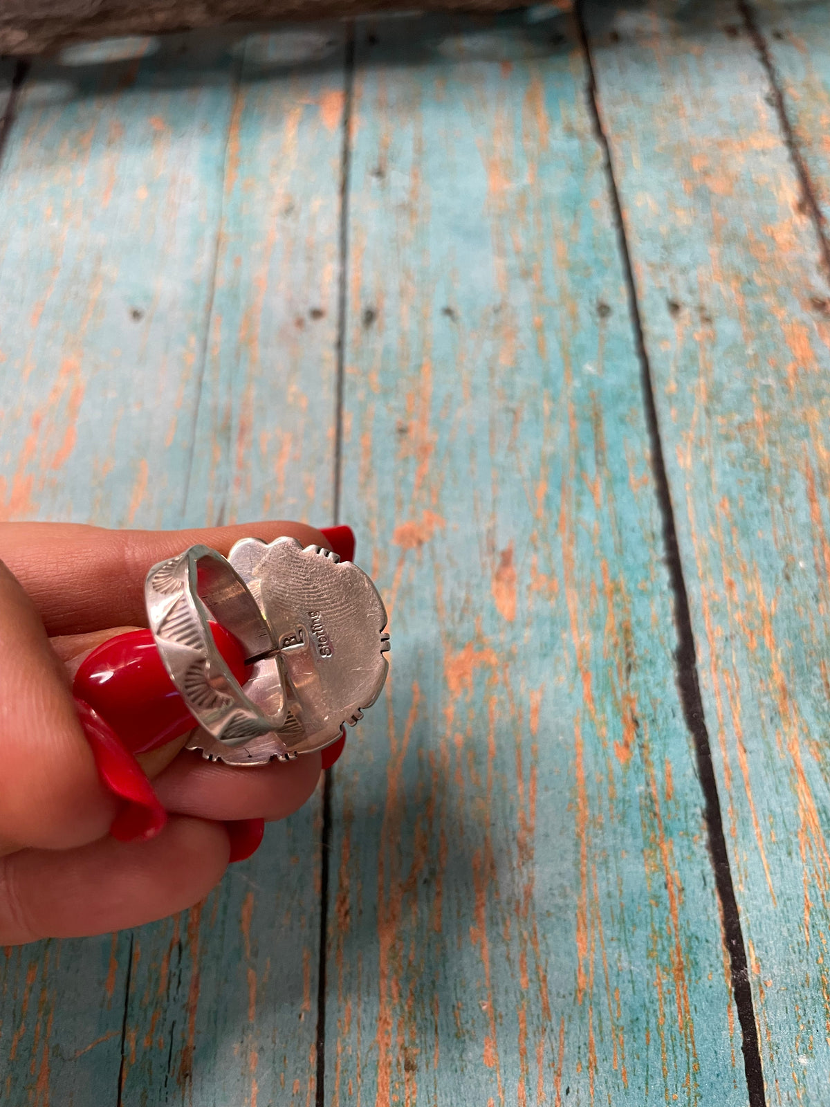 Old Pawn Handcrafted Sterling Silver & Turquoise Ring Size 6.5
