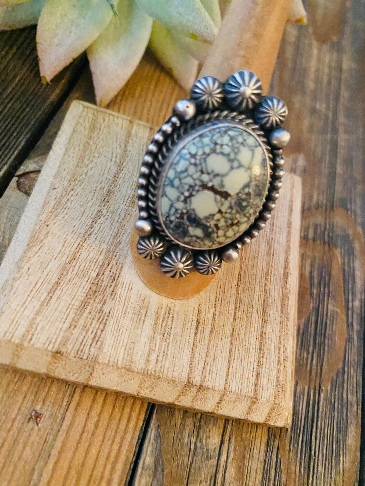 Handcrafted New Lander Turquoise & Sterling Silver Ring Size 7