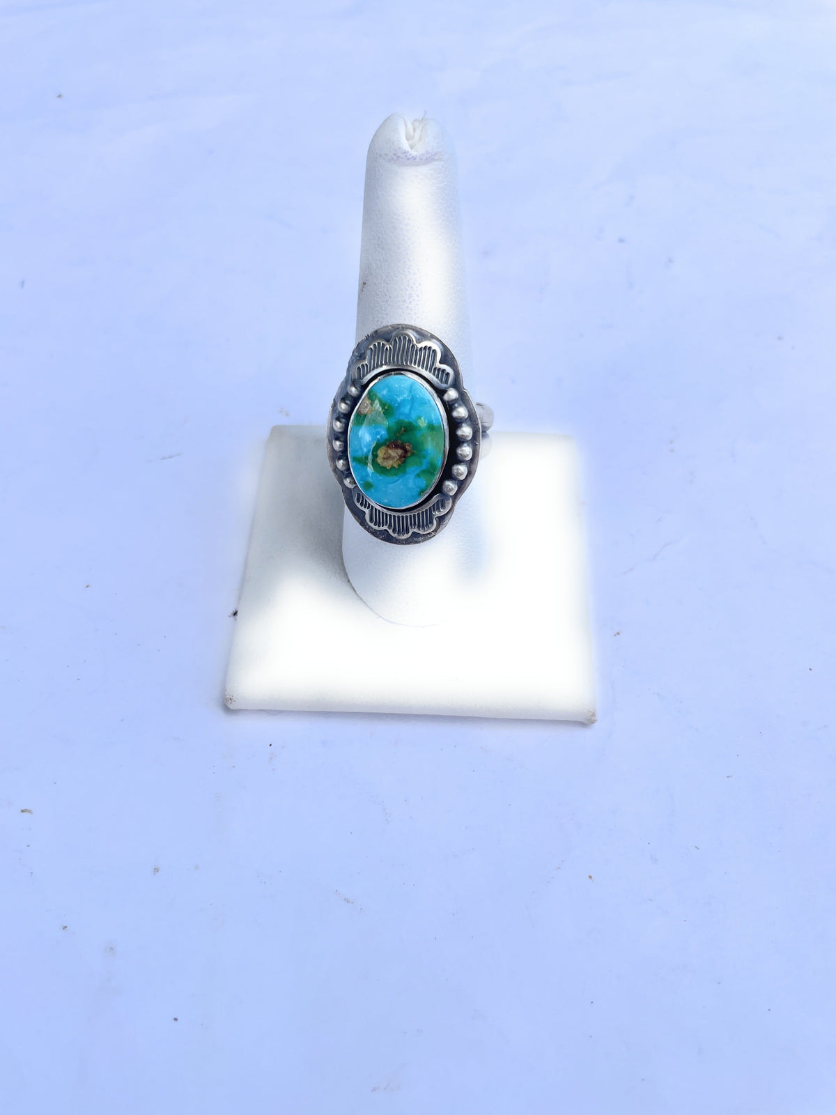 Handcrafted Sonoran Mountain Turquoise And Sterling Silver Statement Ring Size 9