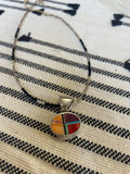 Handcrafted Multi Stone Inlay & Sterling Silver Circle Pendant