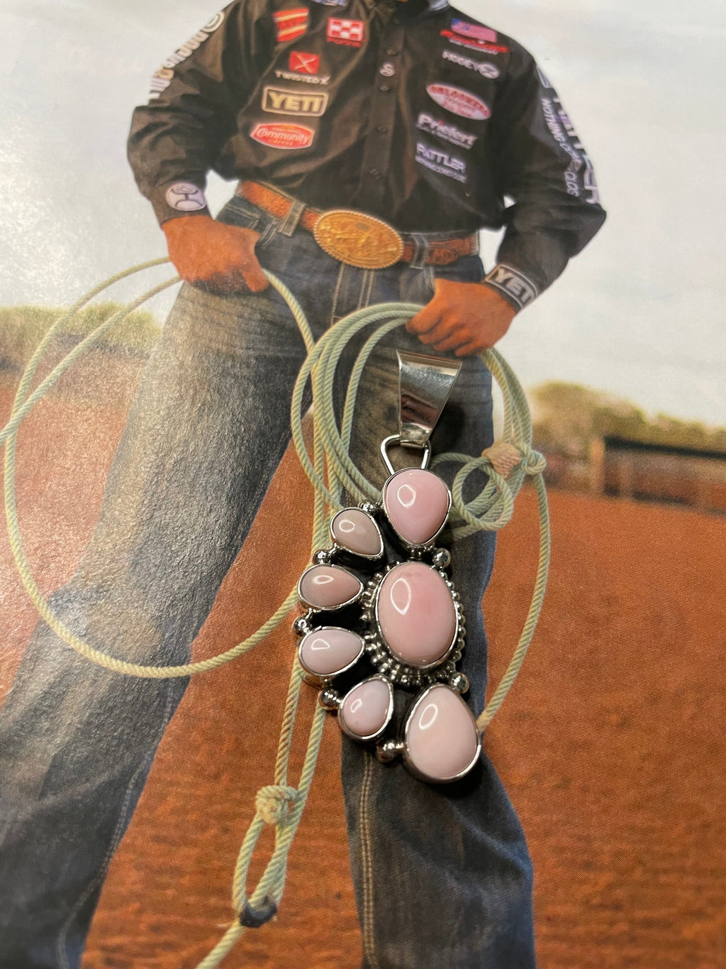 Handcrafted Queen Pink Conch Shell And Sterling Silver Pendant Signed Sheila