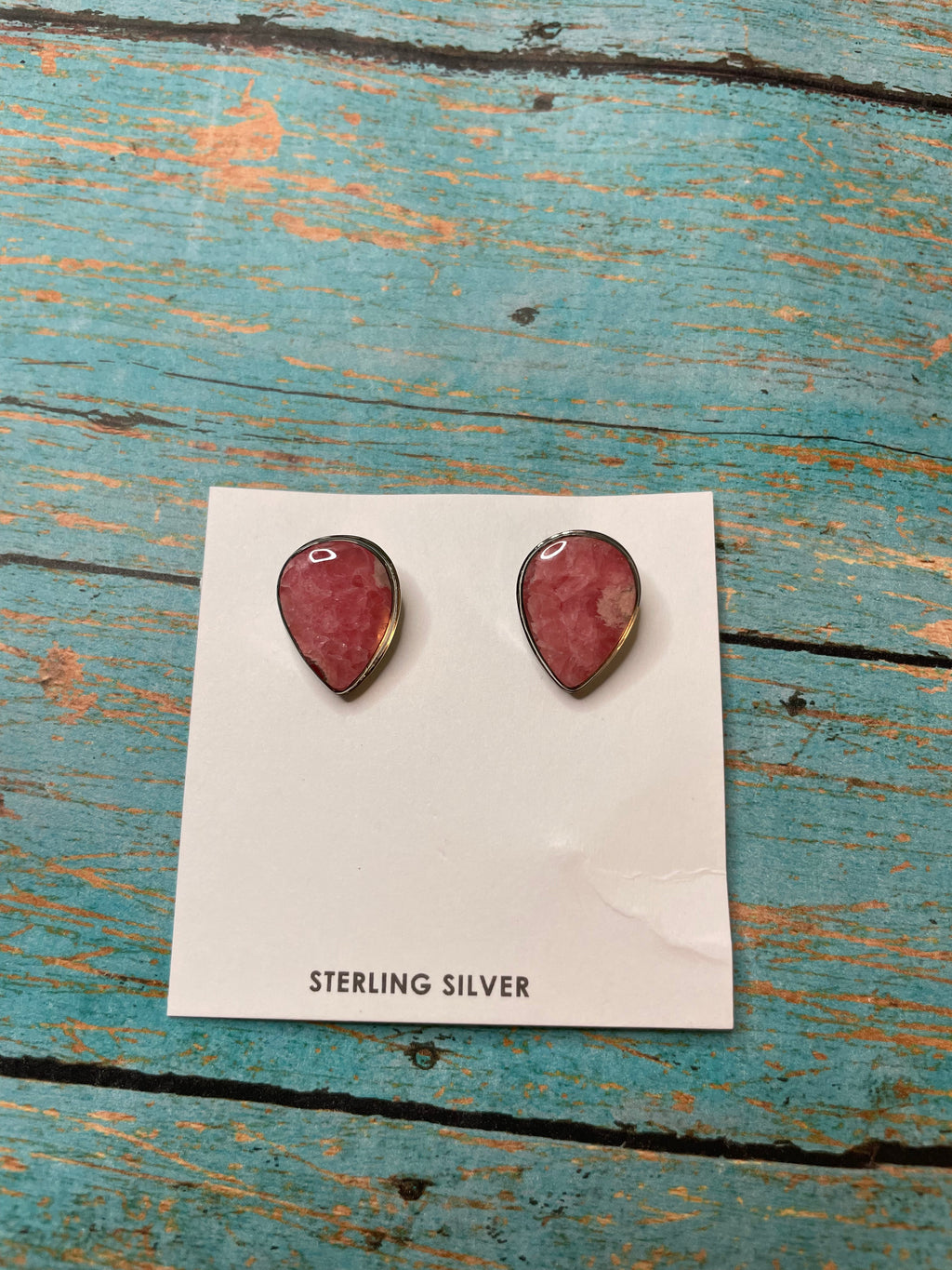 Handcrafted Rhondite And Sterling Silver Post Clip On Earrings