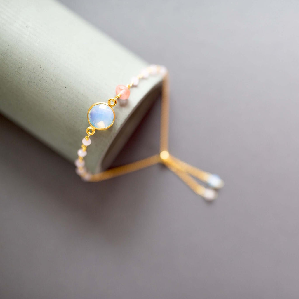 Bracelet Set: Opal Quartz & Pink Coral Stones