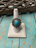 Old Pawn Handcrafted Sterling Silver & Turquoise Ring Size 7.5