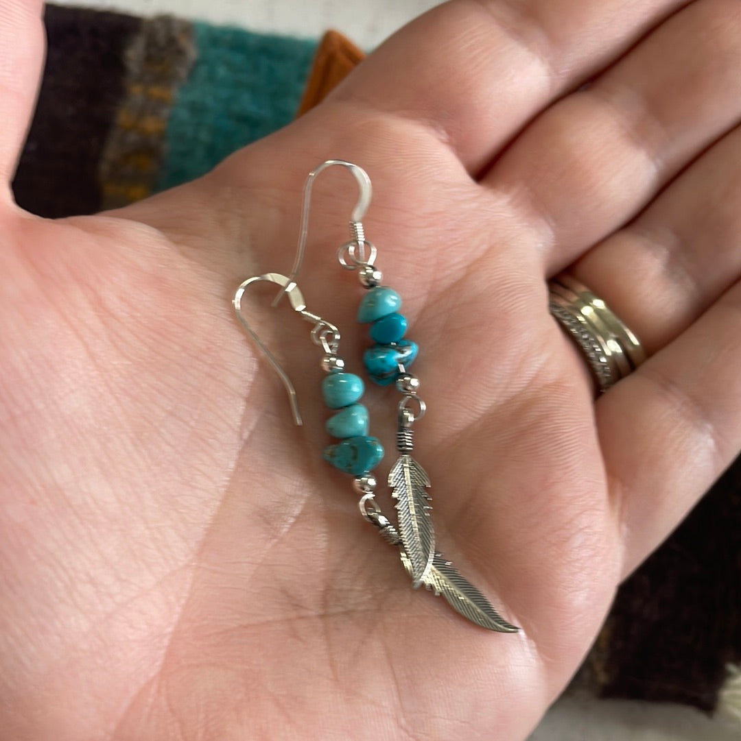 Sterling Silver & Turquoise Feather Dangle Earrings