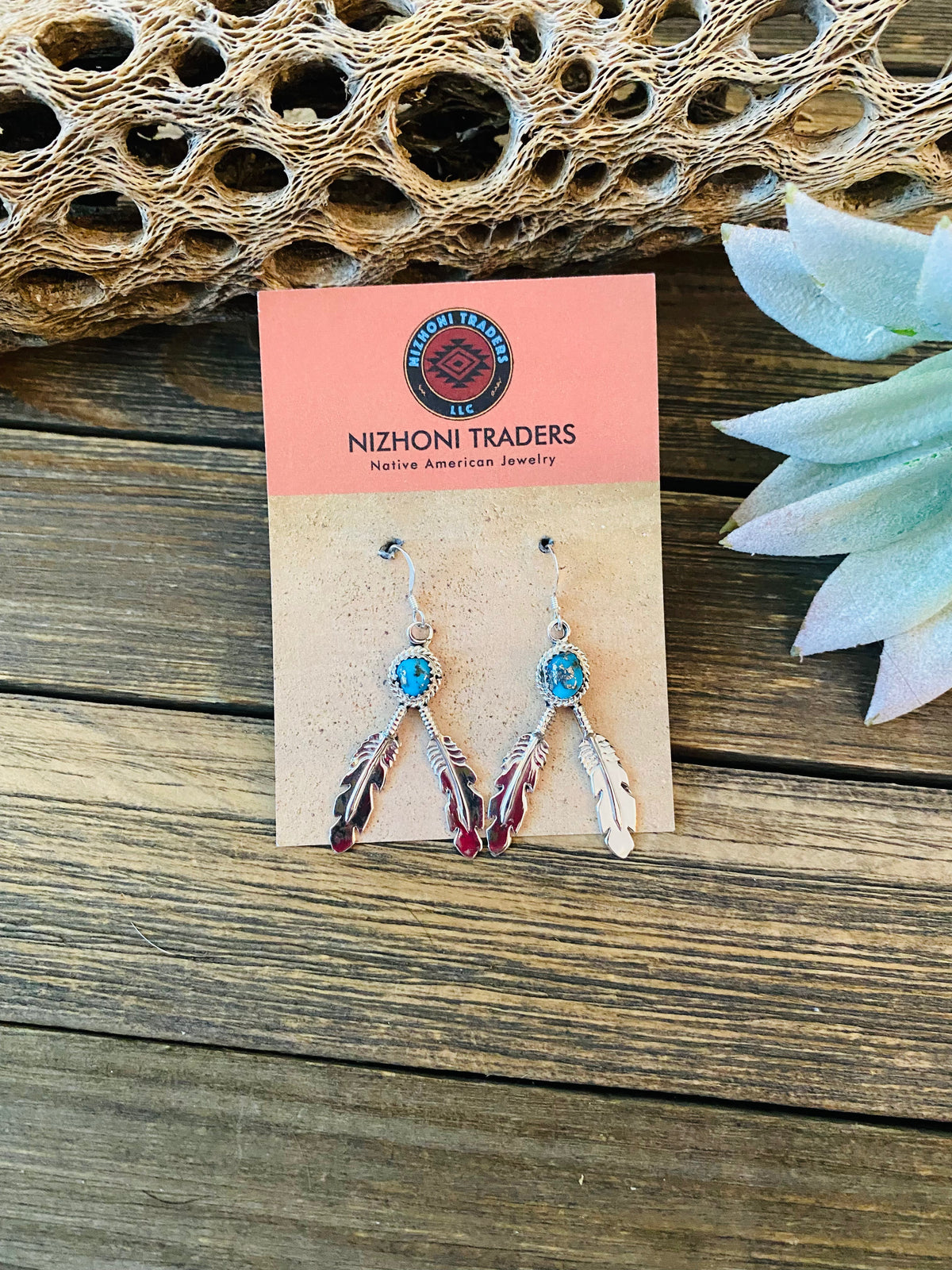Handcrafted Sterling Silver & Turquoise Feather Dangle Earrings