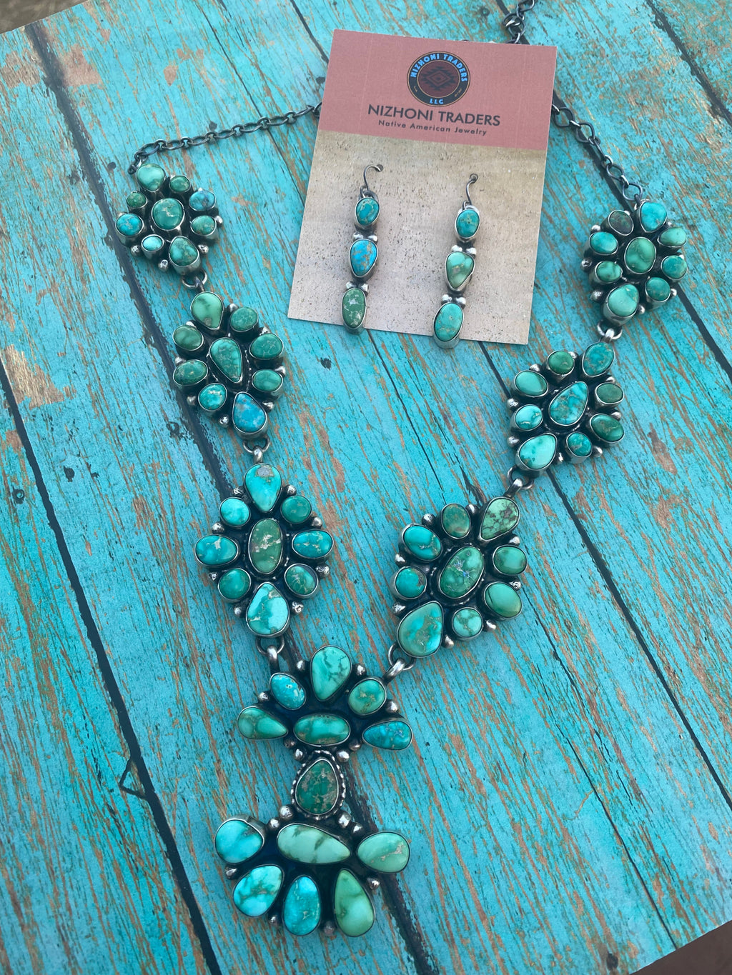 Handcrafted Sheila Becenti Royston Turquoise Drop Necklace Set