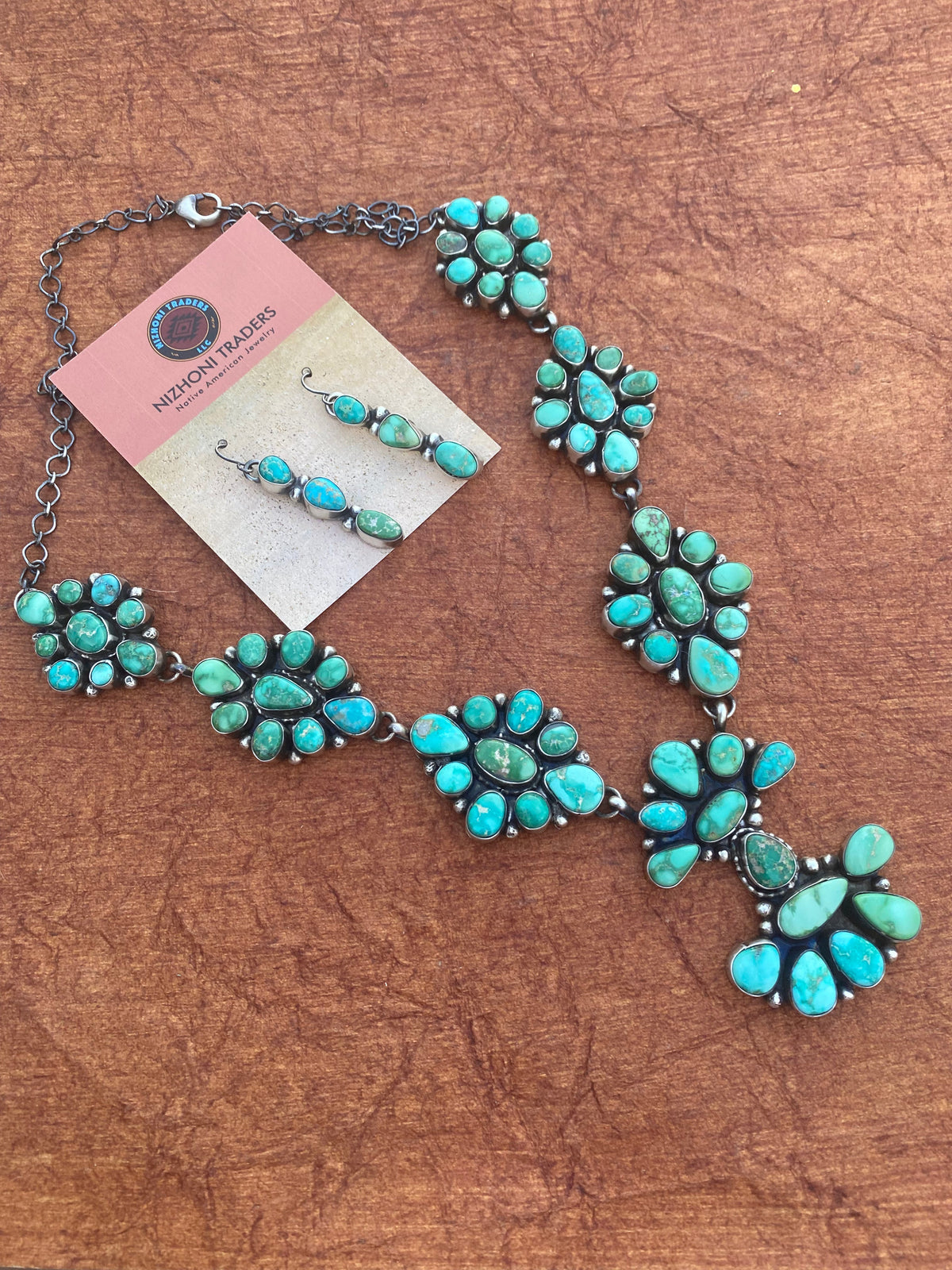 Handcrafted Sheila Becenti Royston Turquoise Drop Necklace Set