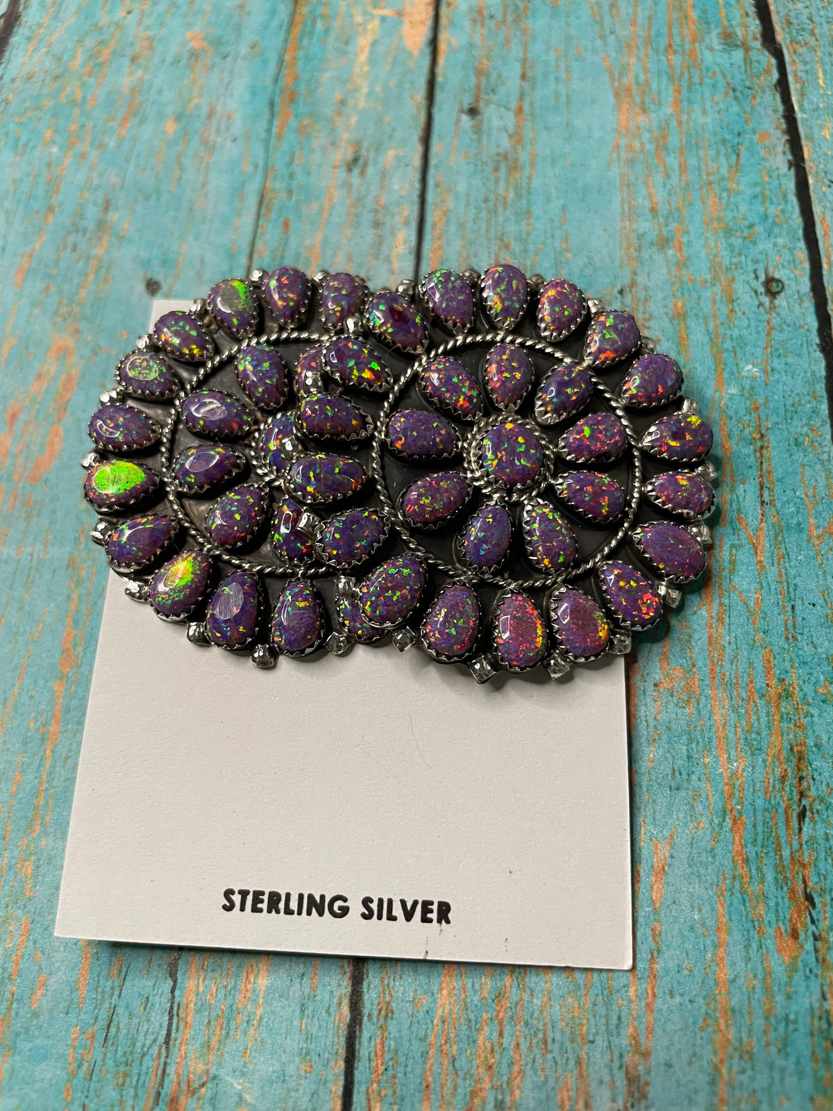 Handcrafted Sterling Silver & Purple Opal Cluster Post Earrings Signed