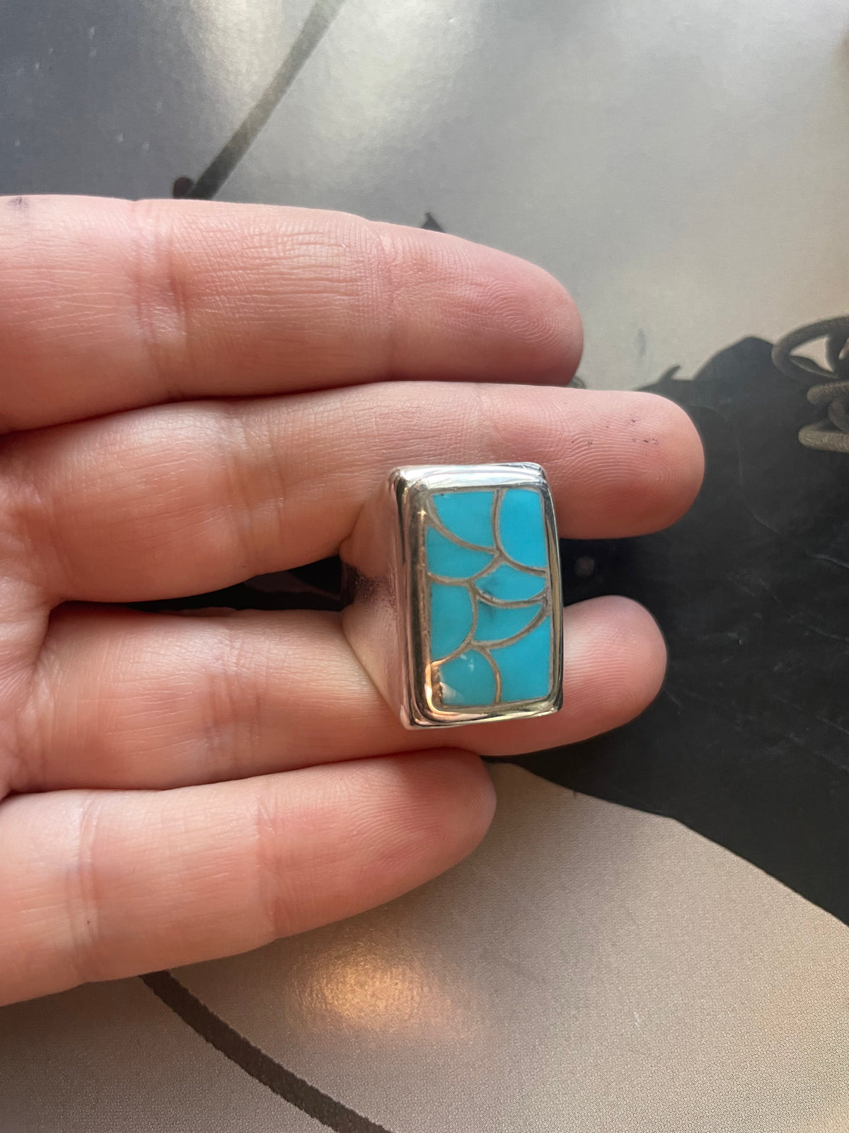 Handcrafted Sterling Silver & Turquoise Inlay Ring size 9.5