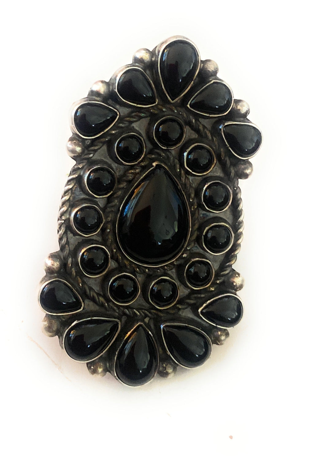 Handcrafted Sterling Silver & Black Onyx Cluster Ring Size 9