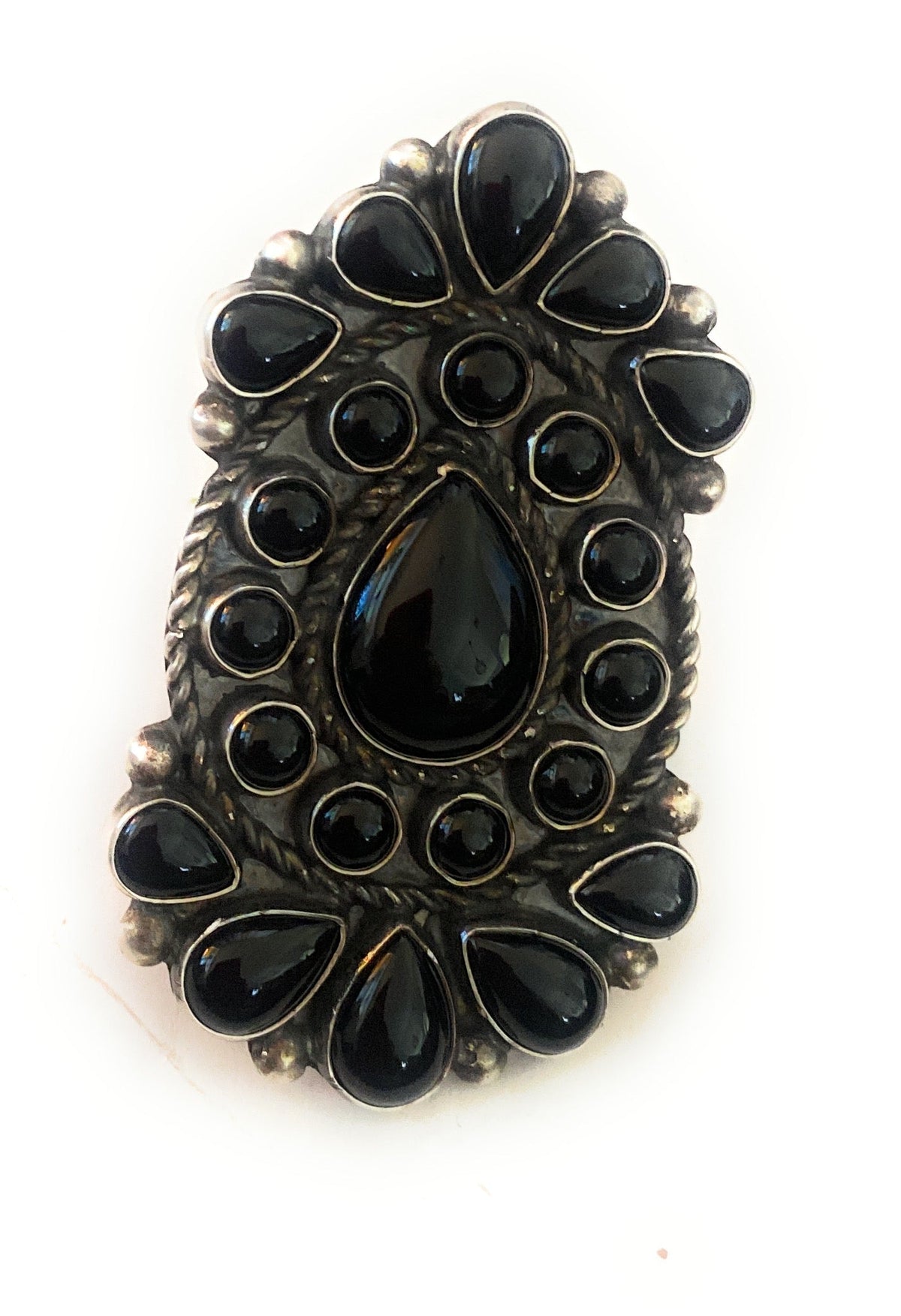 Handcrafted Sterling Silver & Black Onyx Cluster Ring Size 9