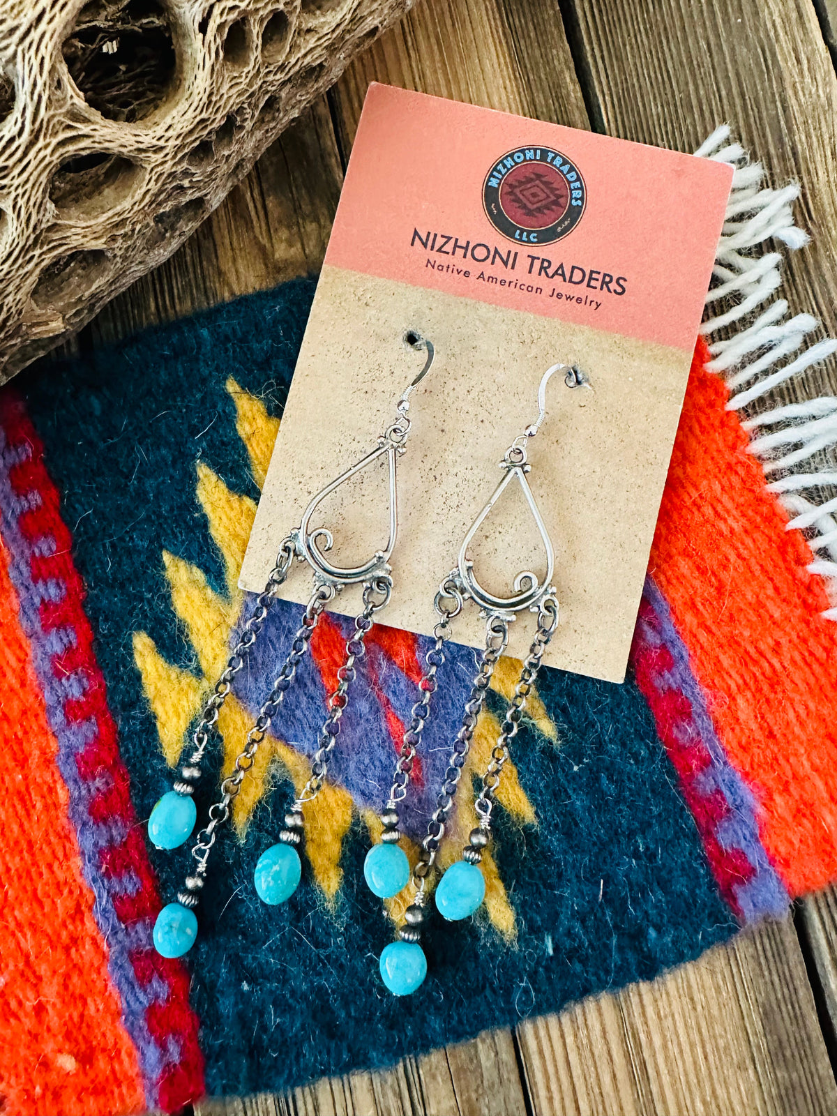 Handcrafted Sterling Silver & Turquoise Beaded Chain Dangle Earrings