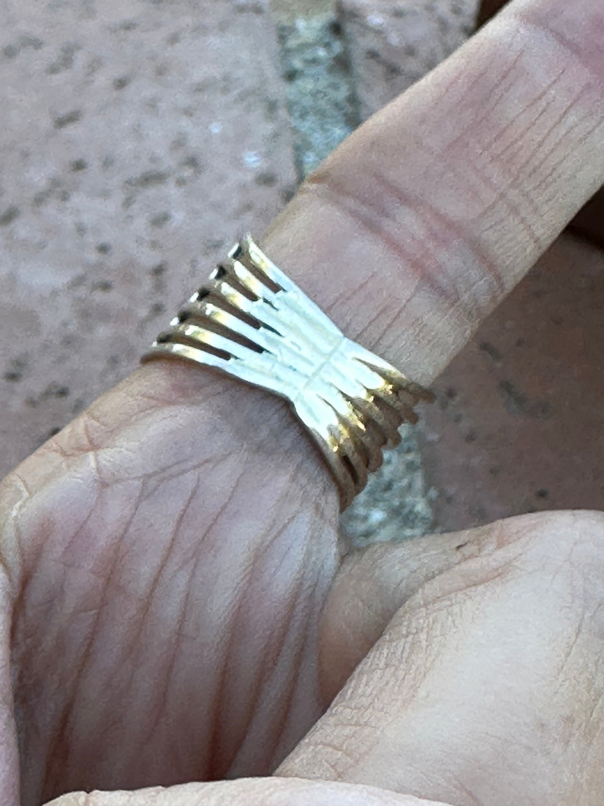 Handcrafted Sterling Silver & White Opal Inlayed Wide Stacker Ring