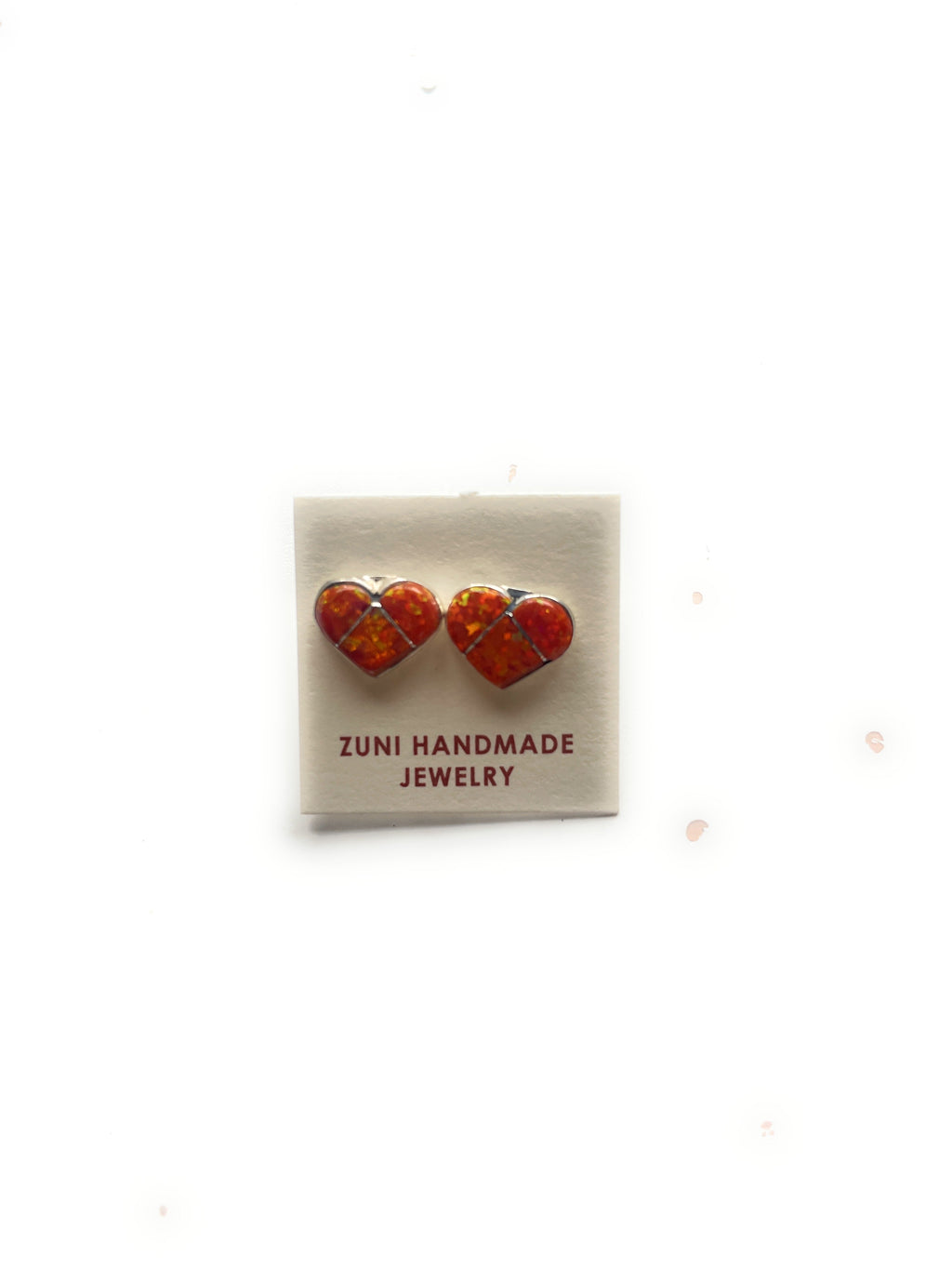 Handcrafted Sterling Silver & Orange Opal Inlay Heart Stud Earrings
