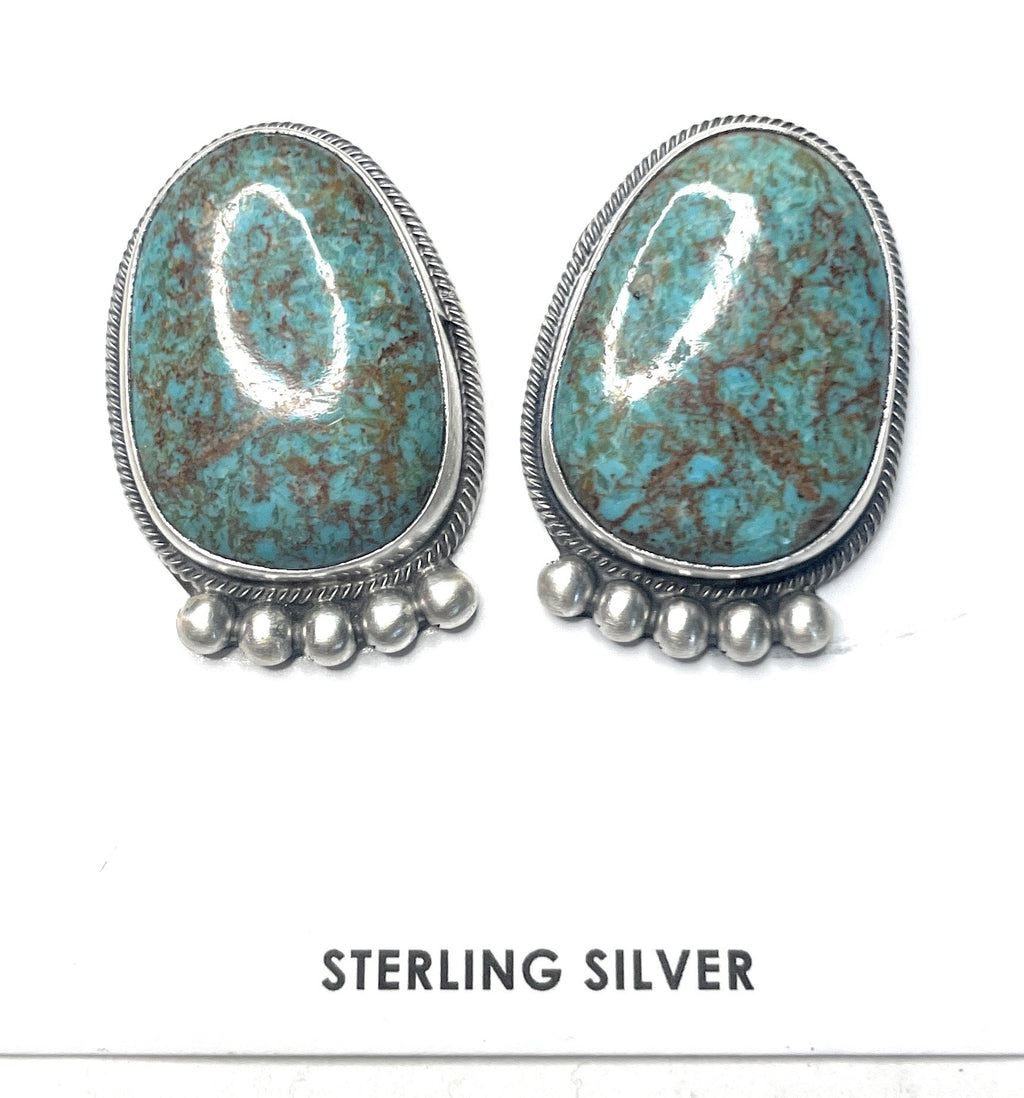 Handcrafted Turquoise And Sterling Silver Post Earrings Signed