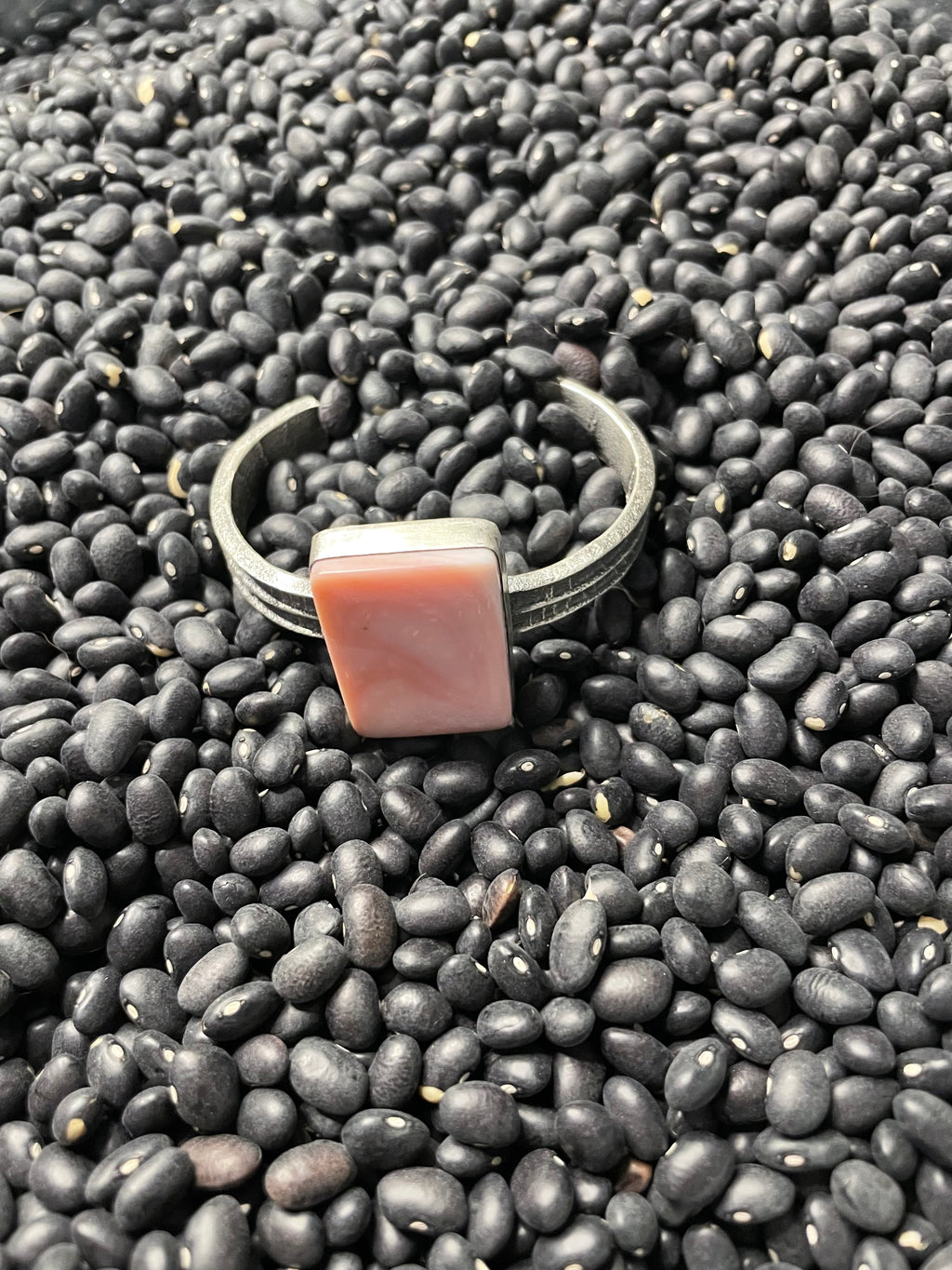 Handcrafted Pink Conch & Tufa Cast Cuff Bracelet Signed