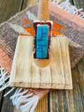 Handcrafted Sterling Silver & Turquoise Inlay Ring Size 6.5