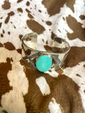 Handcrafted Kingman Turquoise And Sterling Silver Cuff Bracelet
