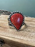 Handcrafted Orange Spiny And Sterling Silver Cuff Bracelet