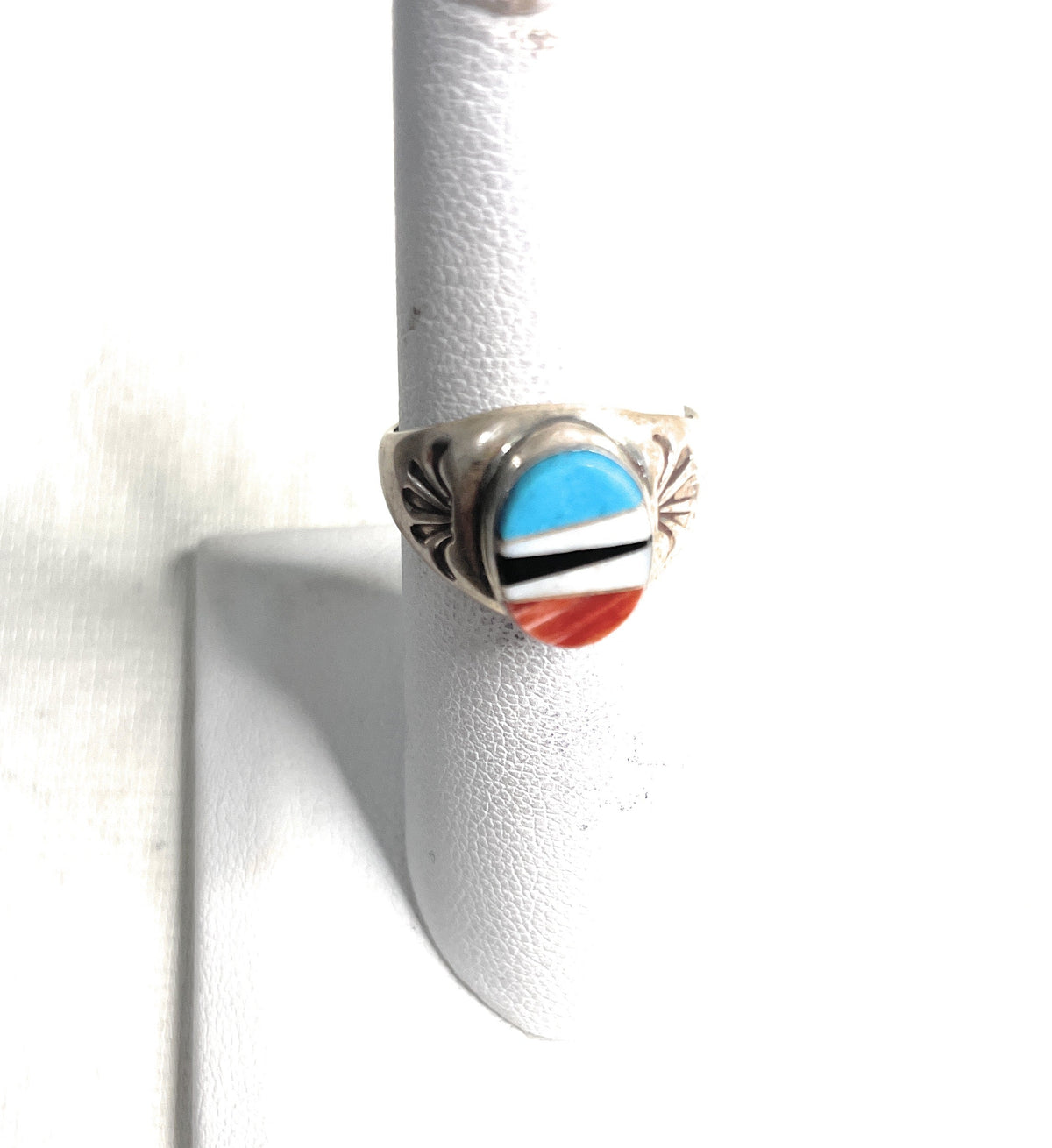 Old Pawn Handcrafted Sterling Silver & Multi Stone Inlay Ring Size 6