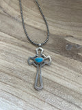 Handcrafted Sterling Silver & Turquoise Cross Pendant Signed Eugene Mitchell