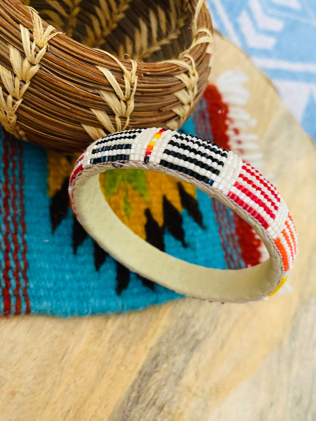 Handcrafted Made Beaded Leather Bangle Bracelet
