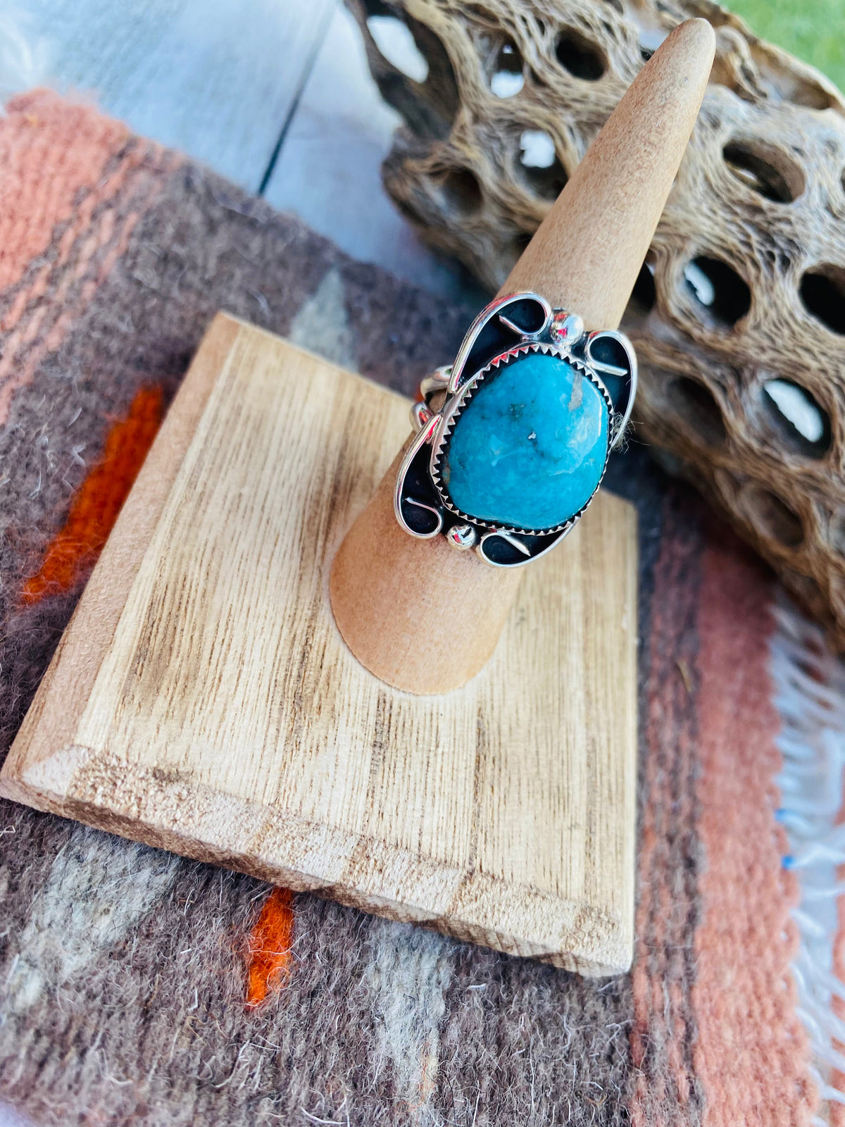 Handcrafted Turquoise & Sterling Silver Ring Size 6
