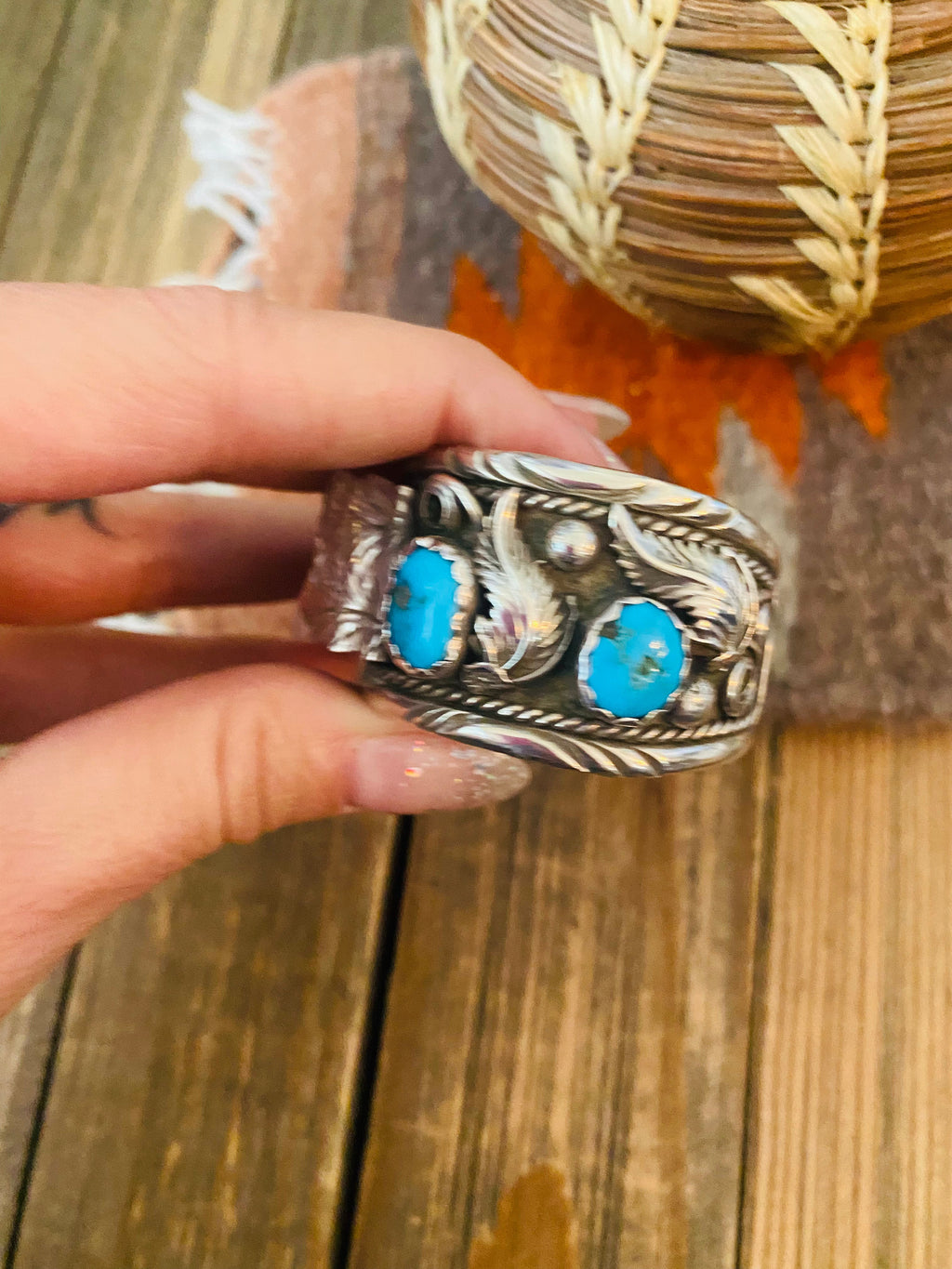 Old Pawn Vintage Handcrafted Kingman Turquoise & Sterling Silver Watch Cuff