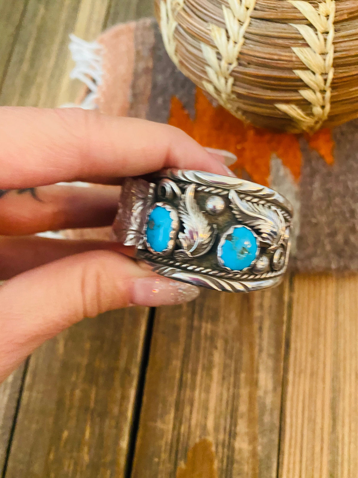 Old Pawn Vintage Handcrafted Kingman Turquoise & Sterling Silver Watch Cuff