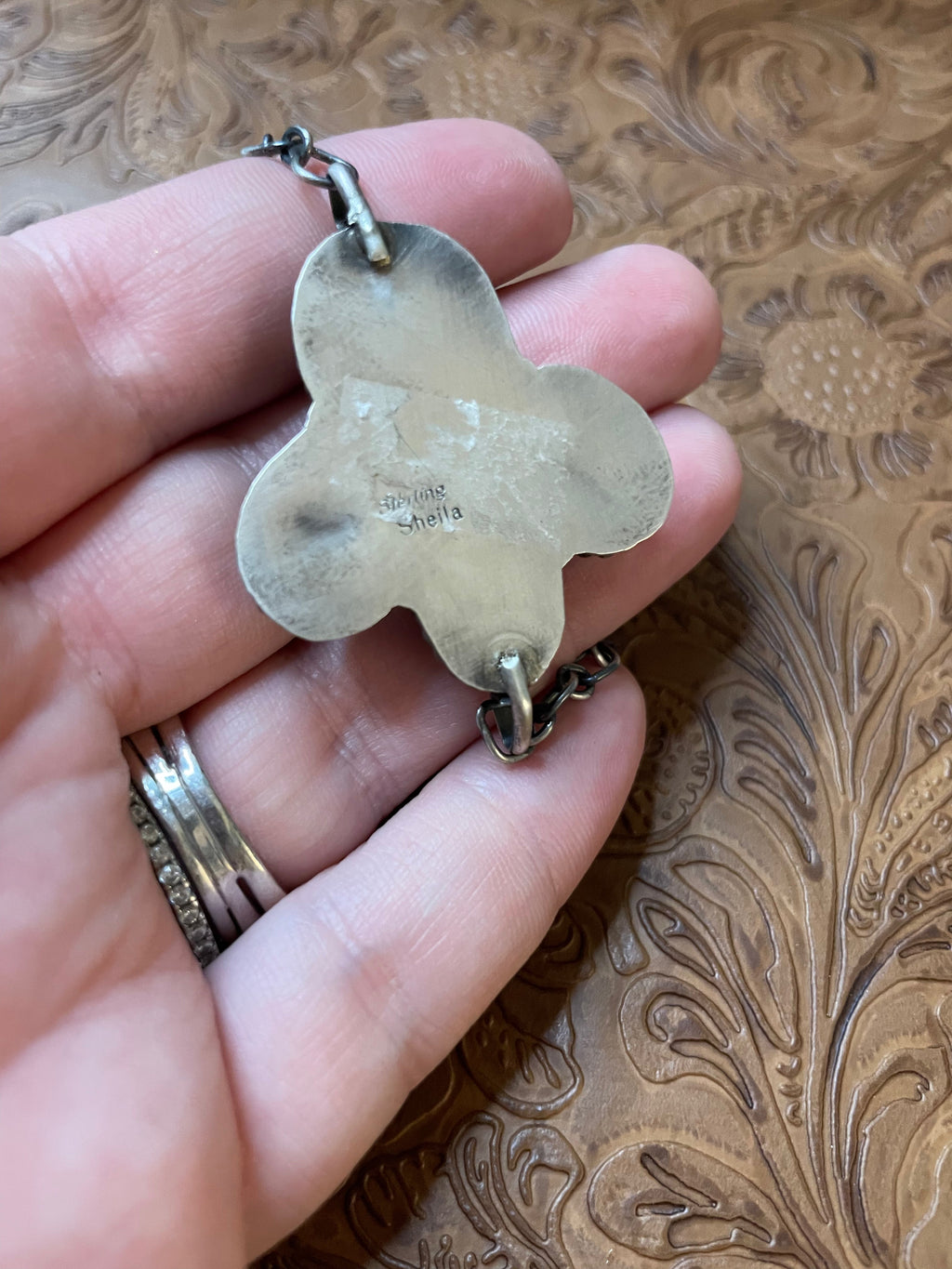 Handcrafted Sterling Silver Turquoise Necklace By Sheila Becenti 15Inch