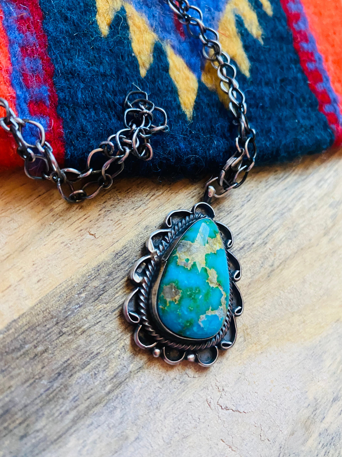 Handcrafted Sterling Silver & Royston Turquoise Necklace Signed