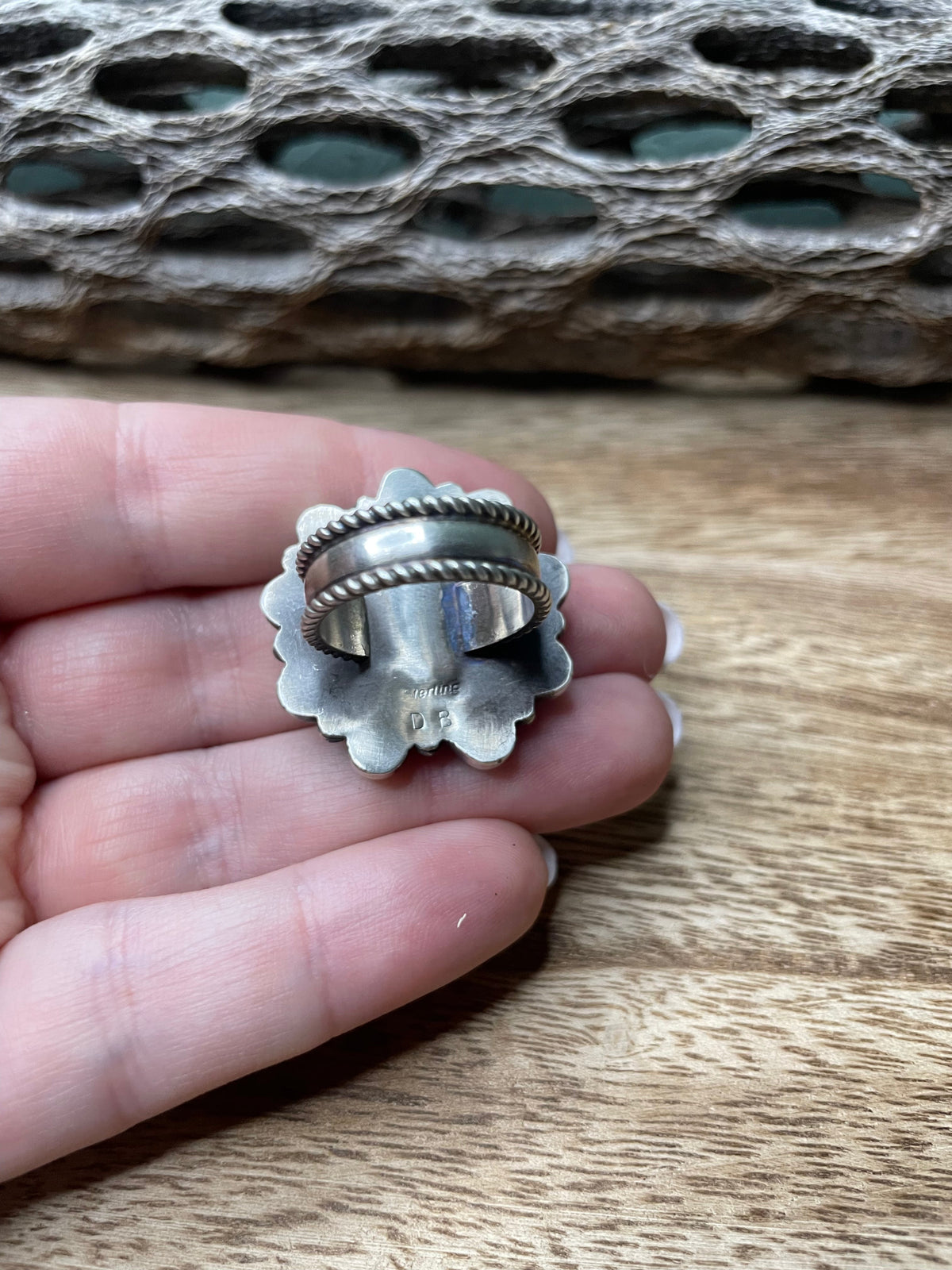 Handcrafted Turquoise And Sterling Silver Adjustable Cluster Ring