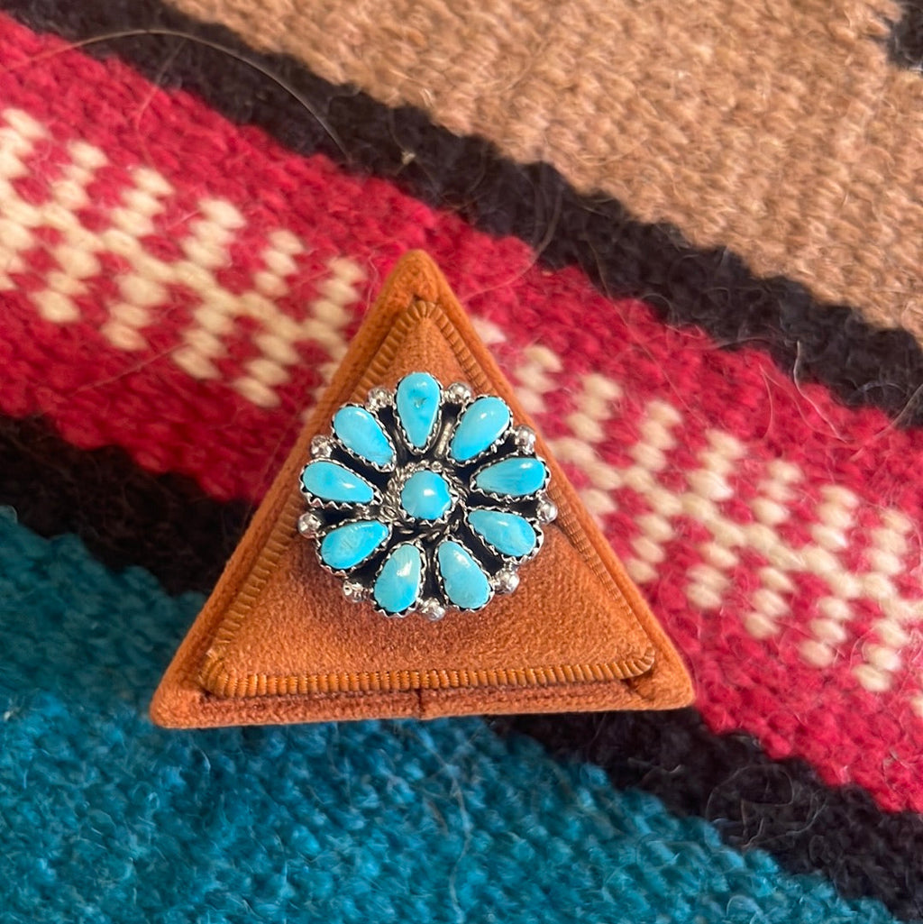 Handcrafted Sterling Silver & Turquoise Small Flower Ring