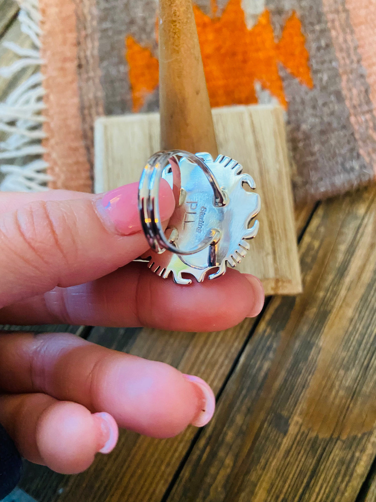Handcrafted Sterling Silver & Turquoise Inlay Ring Size 6.5