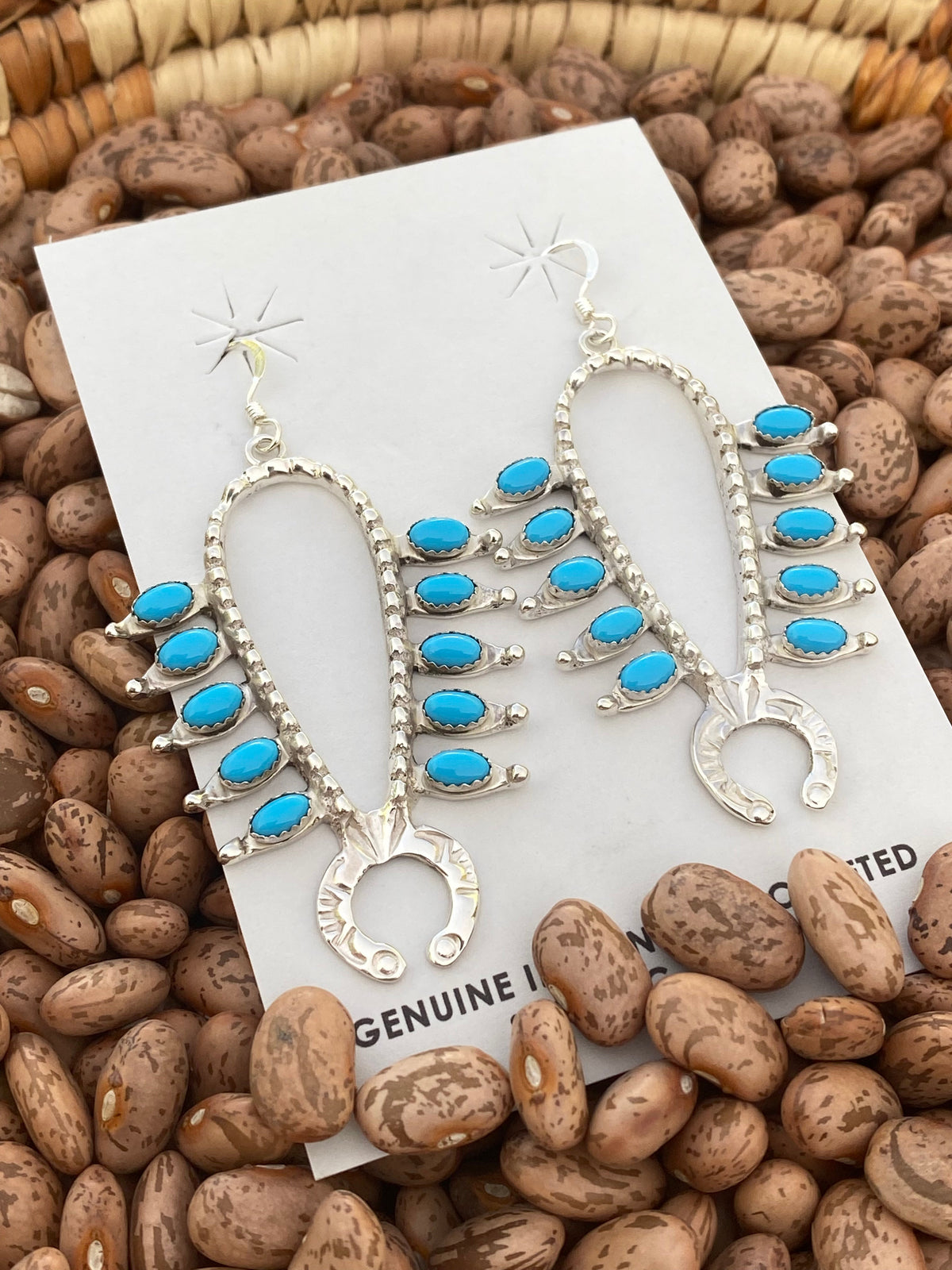 Handcrafted Sterling Silver & Turquoise Squash Blossom Earrings