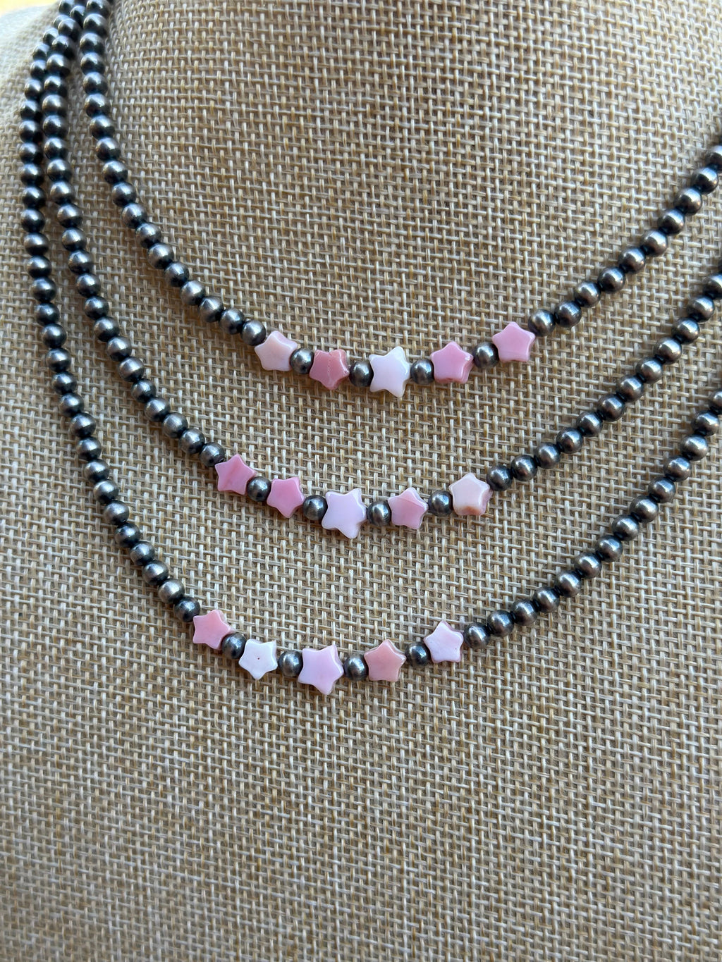 Handcrafted Sterling Silver & Queen Pink Conch Beaded Star 18" Necklace