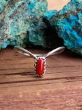 Handcrafted Natural Coral & Sterling Silver V Ring