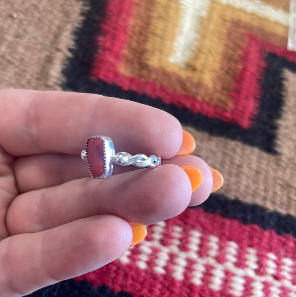 Handcrafted Coral Sterling Silver Braided Ring