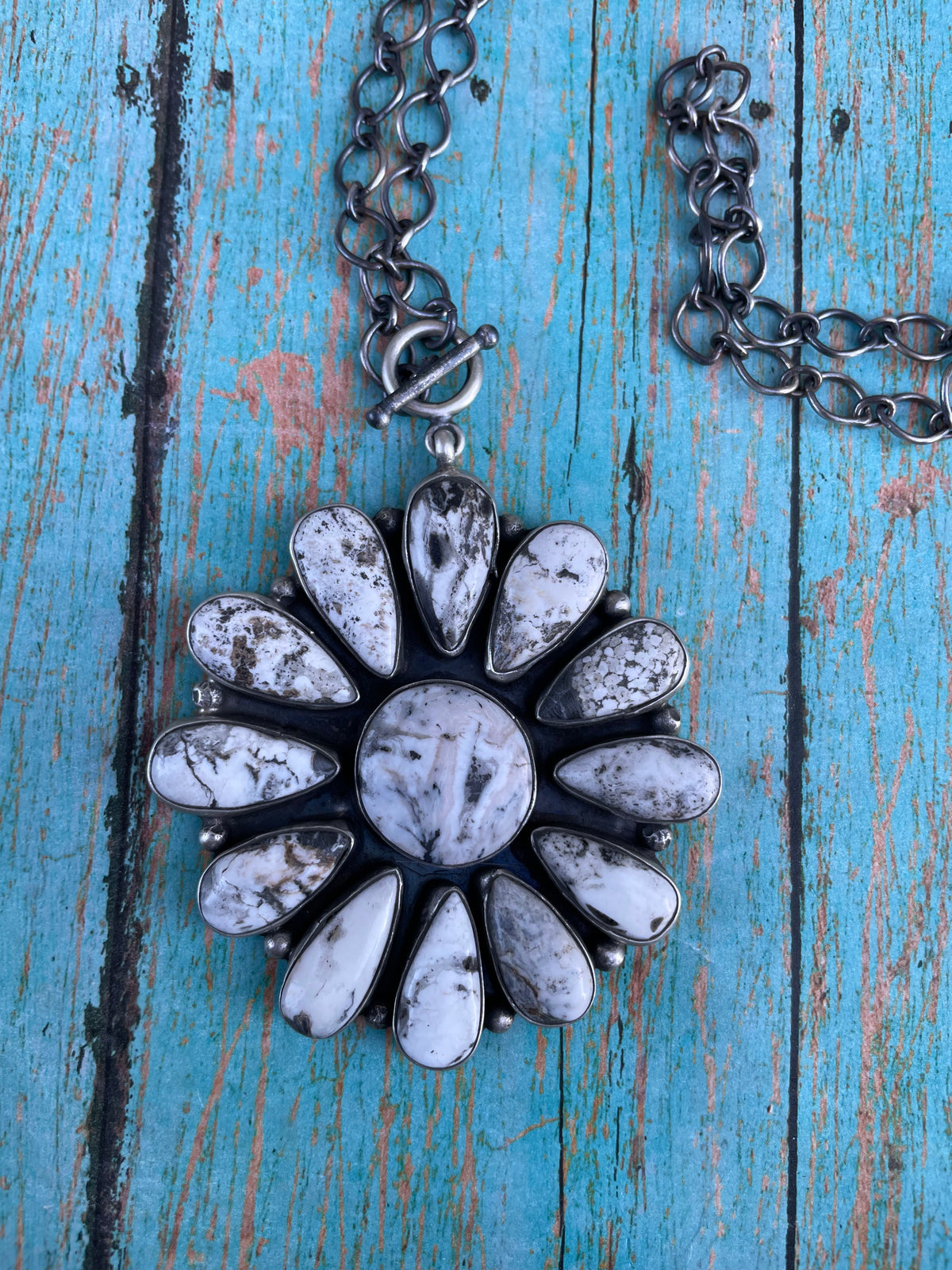 Handcrafted Sterling Silver And White Buffalo Cluster Necklace By Ella Peter