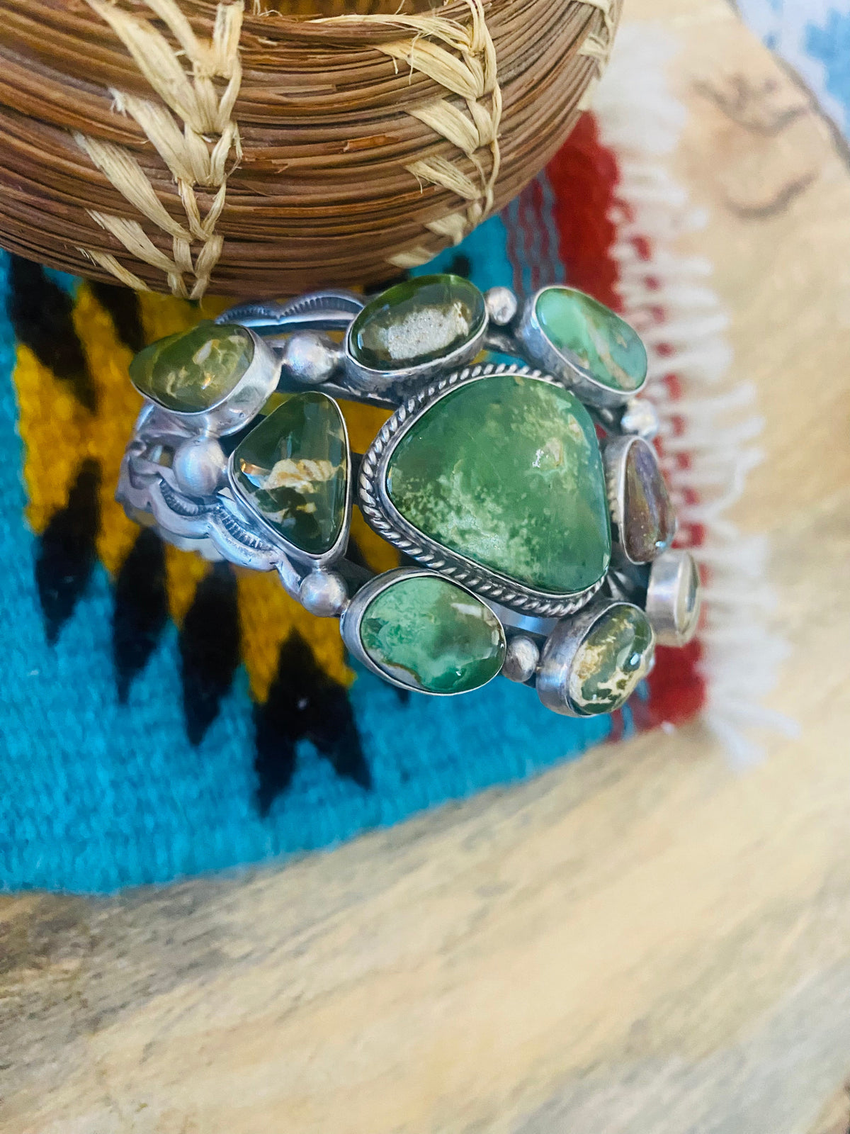 Handcrafted Royston Turquoise & Sterling Silver Cuff Bracelet Signed /