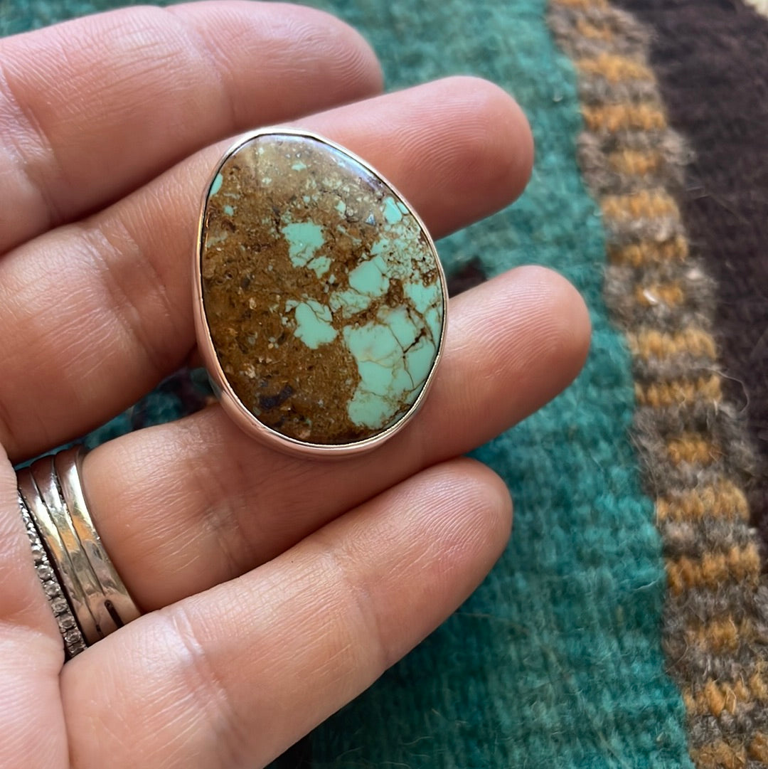 Handcrafted Number 8 Turquoise & Sterling Silver Ring Size 10 Signed J Chee
