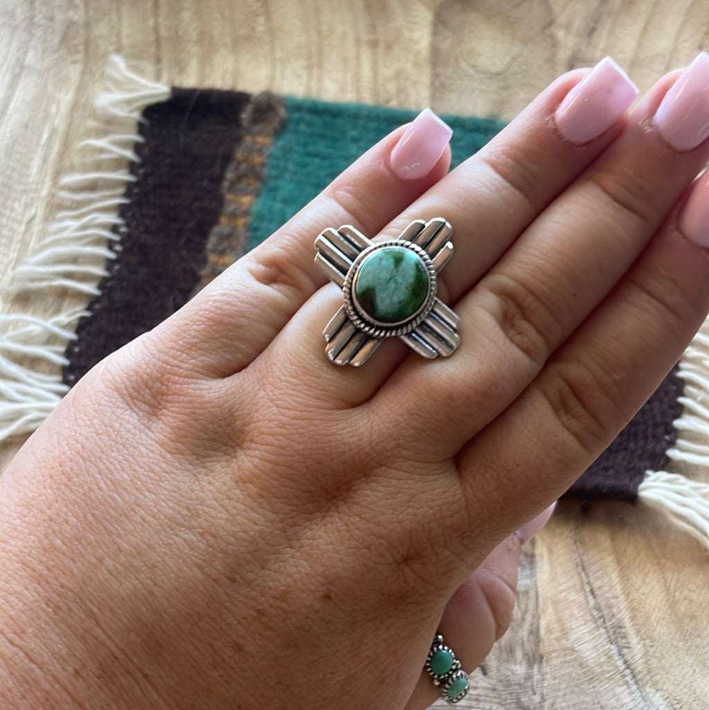 Amazing Zia Sterling Silver & Turquoise Ring Size 7.5 Signed
