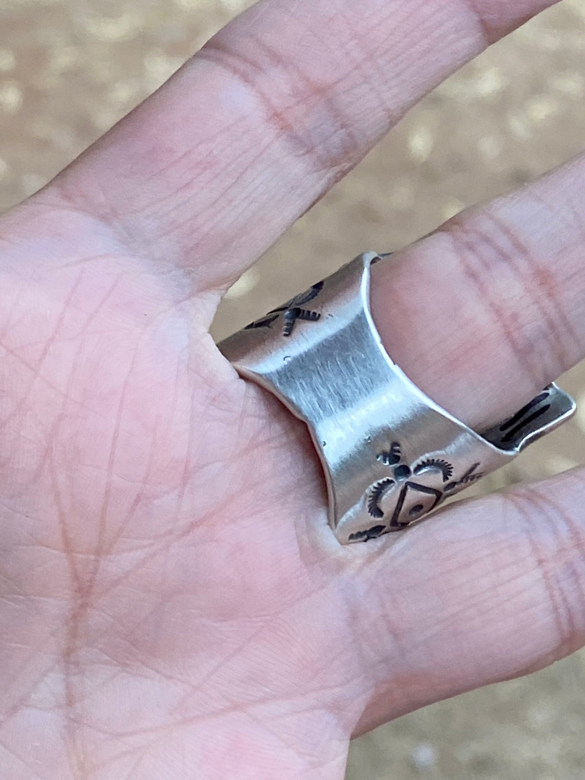 Handcrafted Marcella James Sterling Silver Concho Hand Stamped Ring