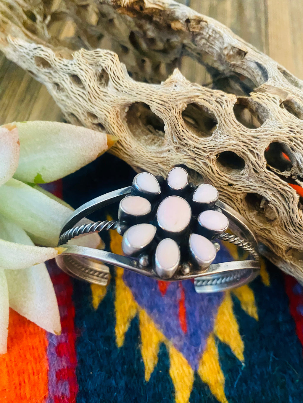Handcrafted Queen Pink Conch Shell & Sterling Silver Cuff Bracelet