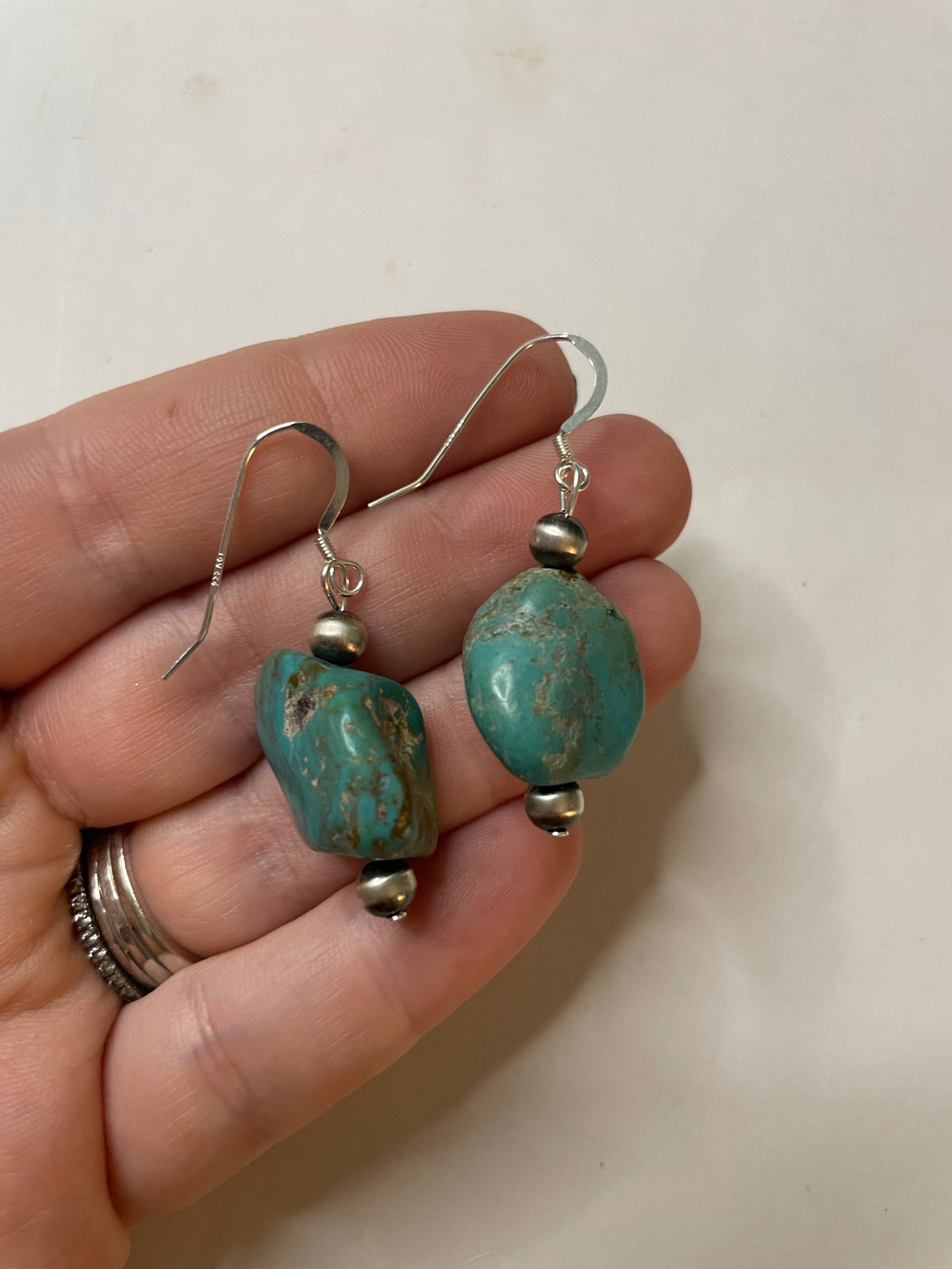 Handcrafted Sterling Silver Turquoise Stone Dangle Earrings