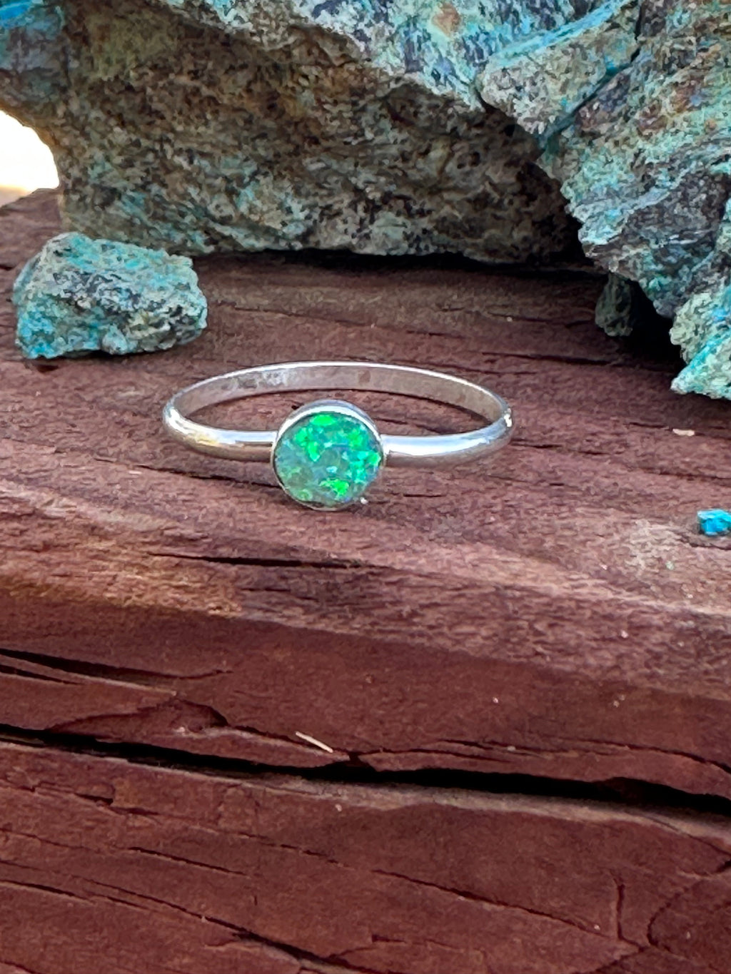 Handcrafted Sterling Silver & Green Opal Dot Ring